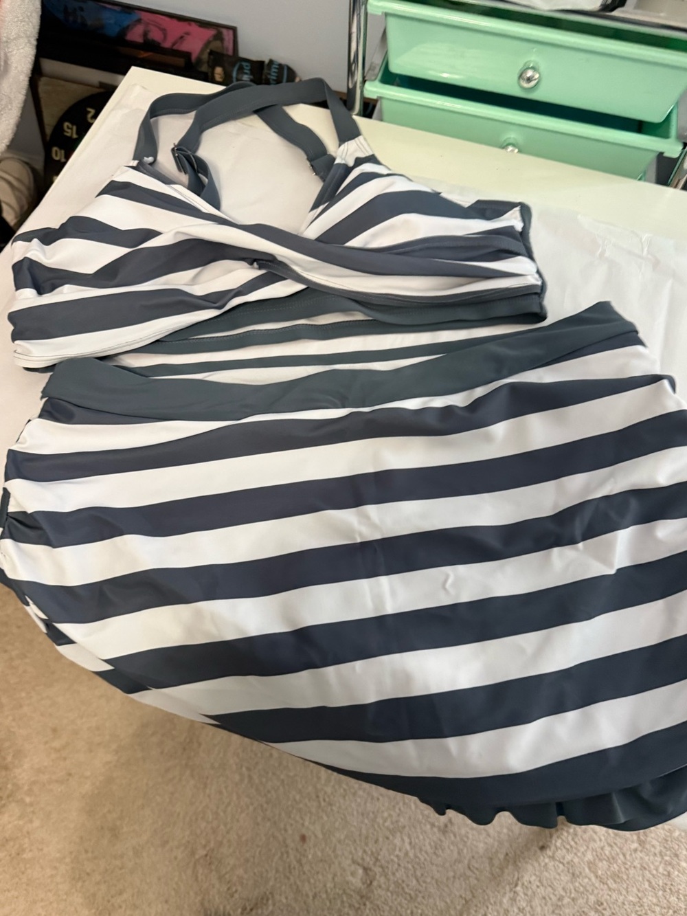 Striped Gray and White Two-Piece Swim Bikini Set